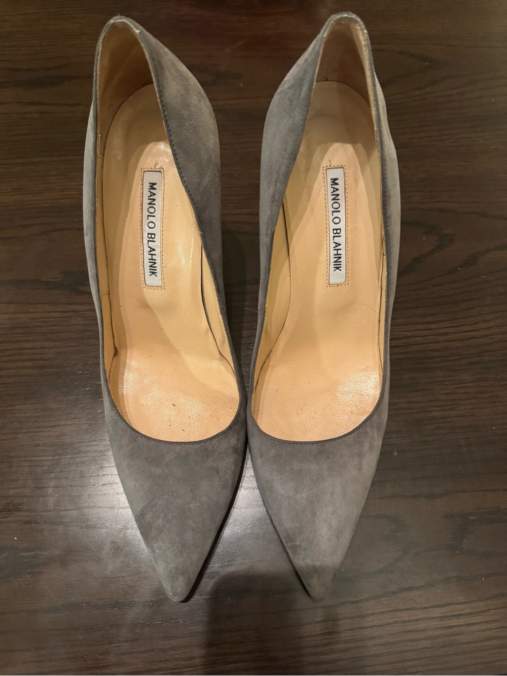 Manolo Blahnik BB Pumps Grey Suede Pointed Toe Stiletto Heels EU 40.5
